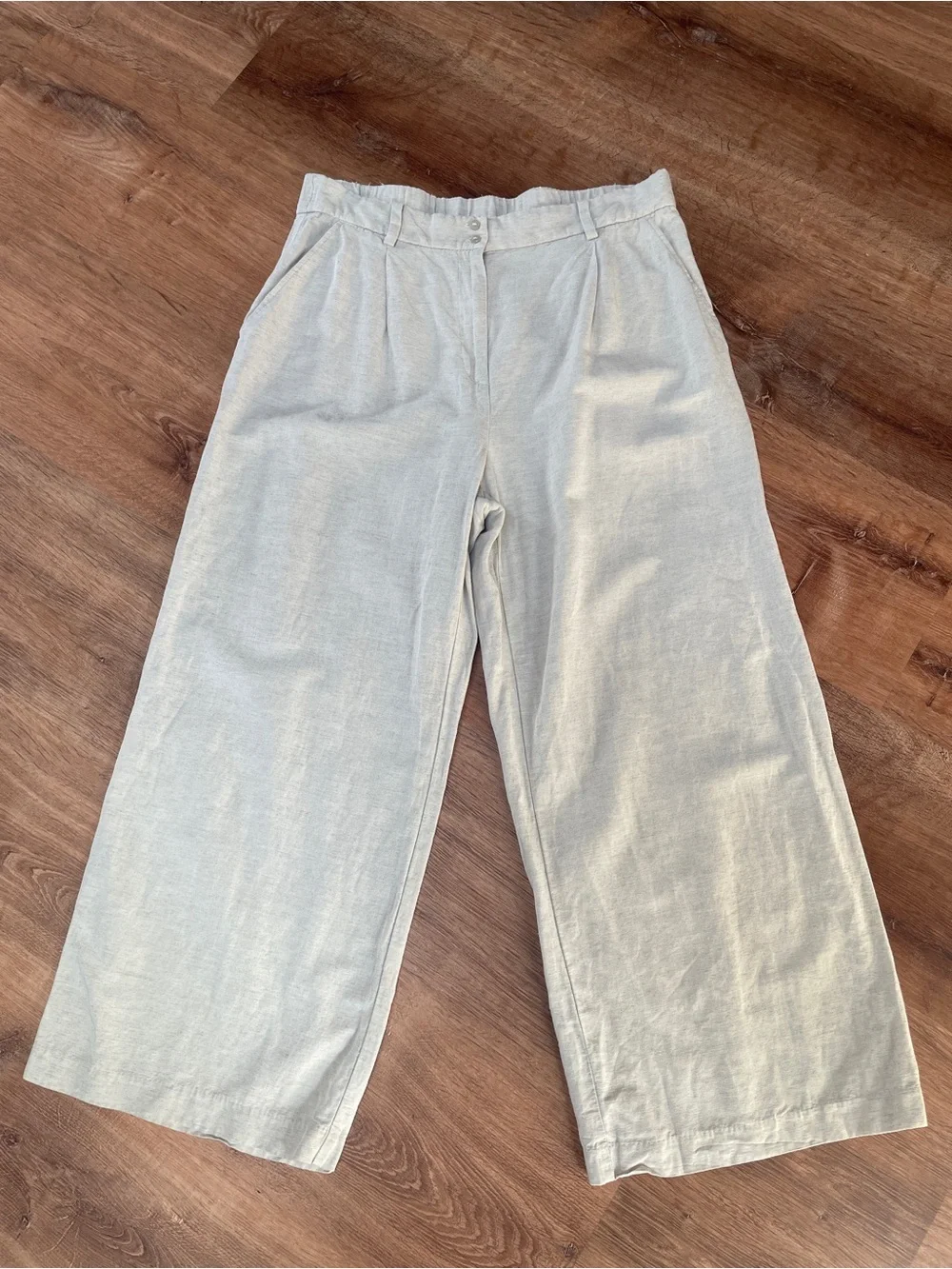 H&M Womens Linen Blend Wide Leg Trousers Pants Size 12 Beige Neutral Minimalist